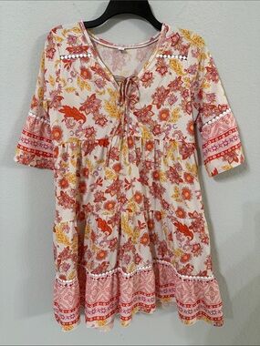 Boho Floral Print Midi Dress